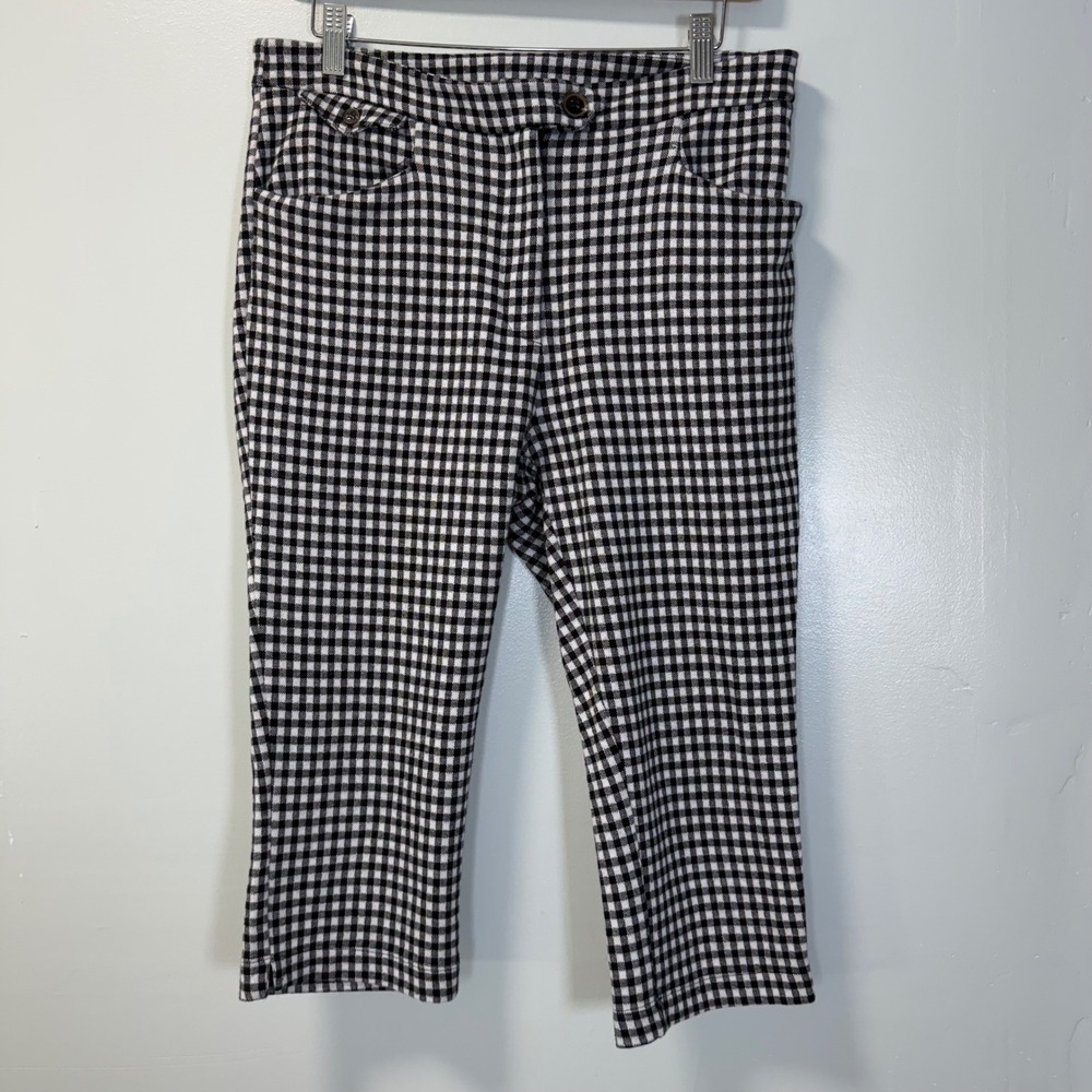 Anthropologie Gingham Cropped Pants Black White Checkered Size 8